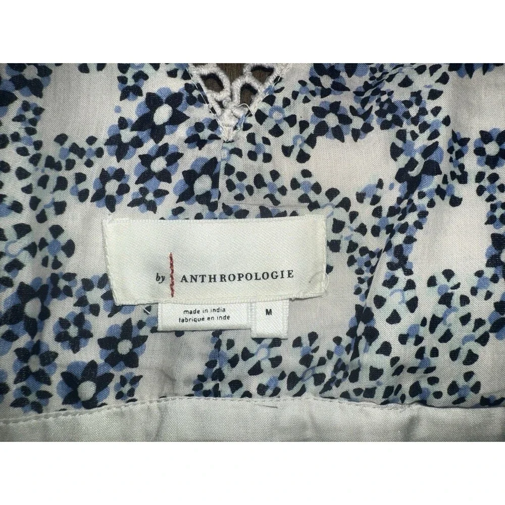 Anthropologie V-Neck Plunge Tunic Mini Blue White Floral Dress Size Medium $148